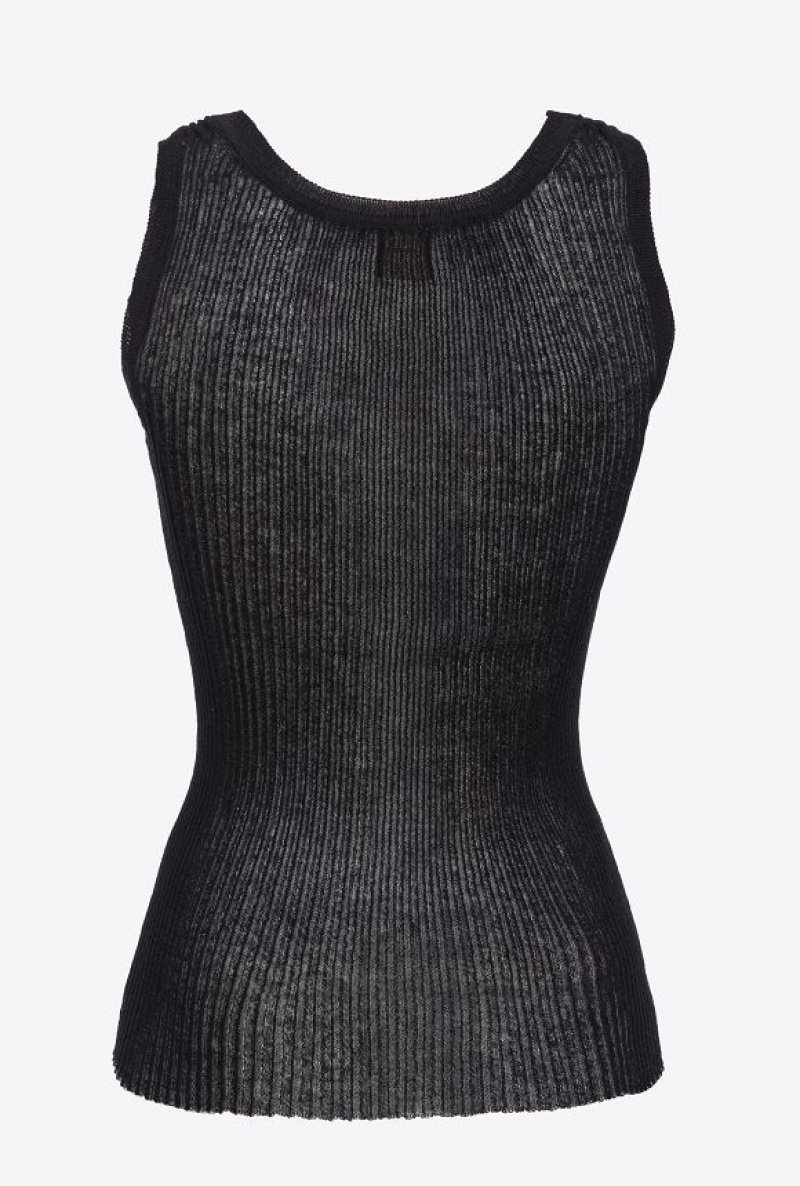 Pinko Semi-transparent Ribbed Vest Top LIMO BLACK | SN-PKO33290