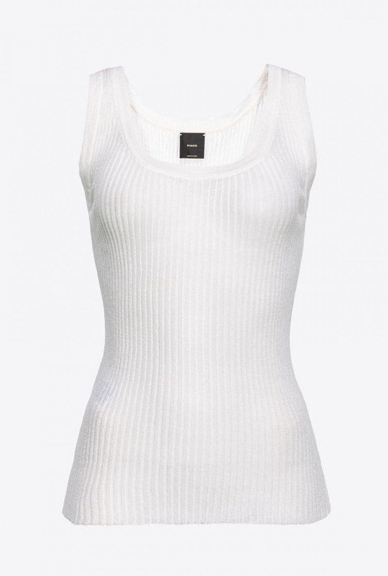 Pinko Semi-transparent Ribbed Vest Top LILY WHITE | SN-PKO33292