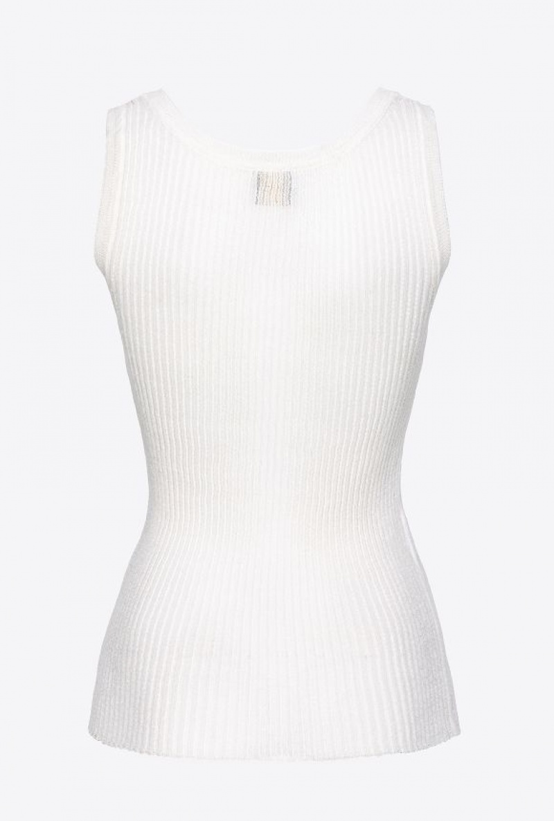 Pinko Semi-transparent Ribbed Vest Top LILY WHITE | SN-PKO33292