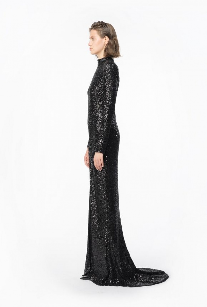 Pinko Sequinned Maxi Dress With Open Back LIMO BLACK | SN-PKO33093