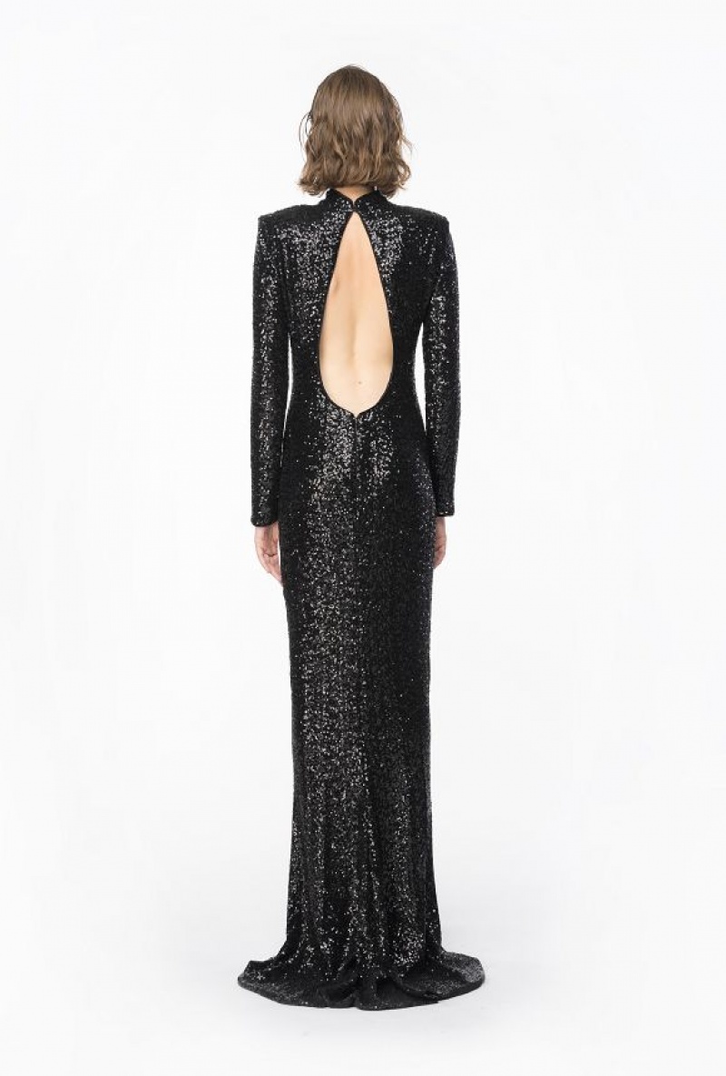 Pinko Sequinned Maxi Dress With Open Back LIMO BLACK | SN-PKO33093