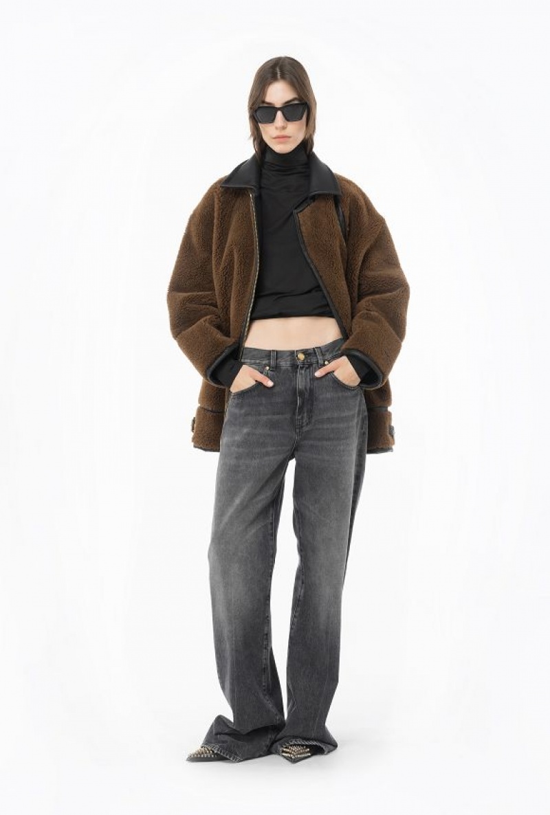 Pinko Sheepskin-effect Jacket BROWN/BLACK | SN-PKO33678