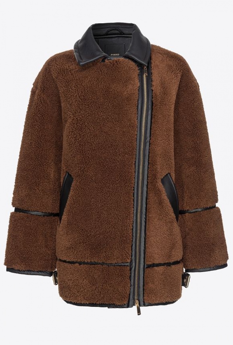 Pinko Sheepskin-effect Jacket BROWN/BLACK | SN-PKO33678