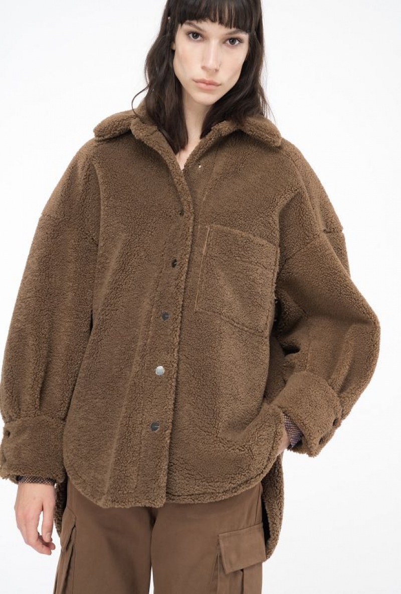 Pinko Sheepskin-effect Shacket OLIVE BROWN | SN-PKO33634