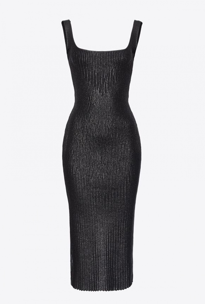 Pinko Shiny-effect Ribbed Dress BLACK/BLACK | SN-PKO33009