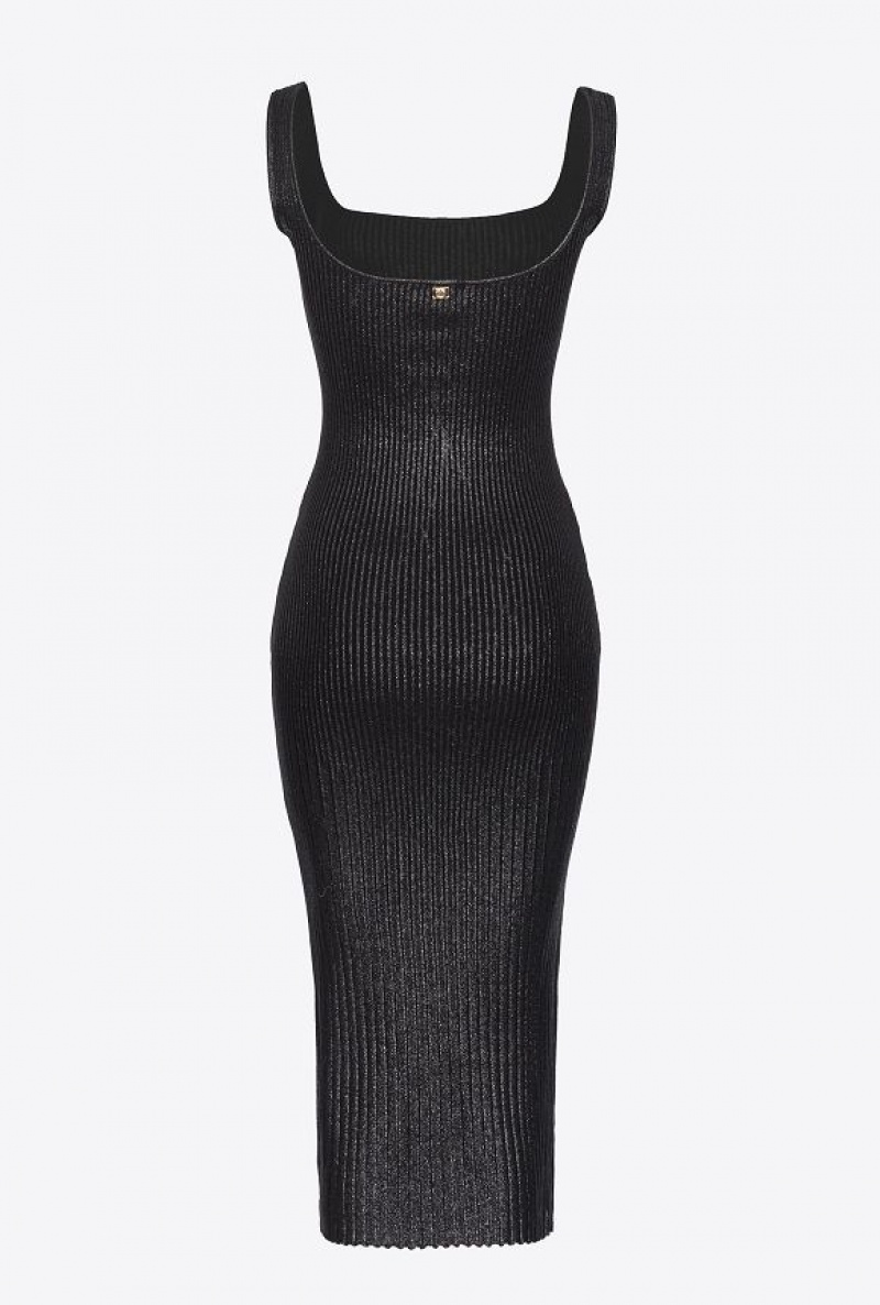 Pinko Shiny-effect Ribbed Dress BLACK/BLACK | SN-PKO33009