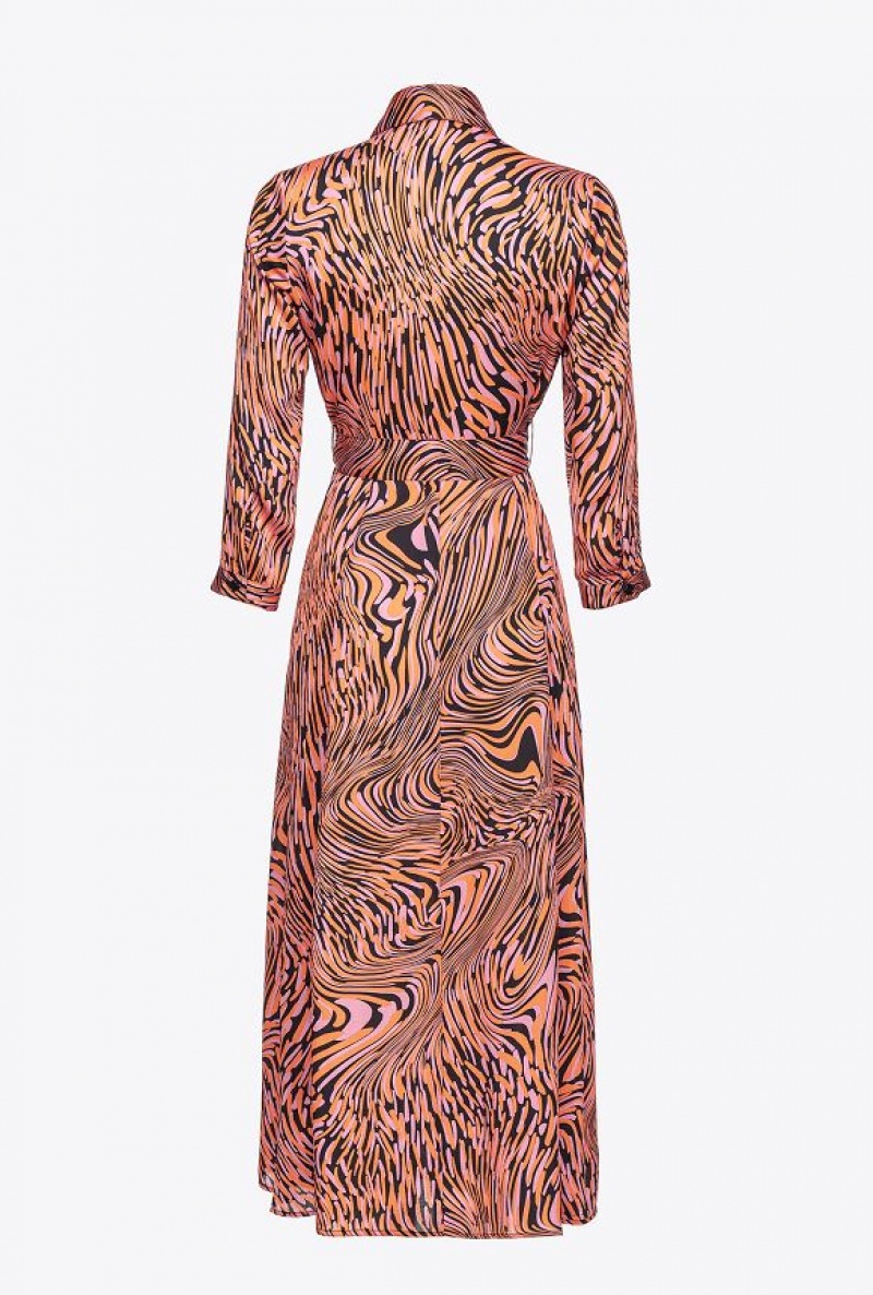 Pinko Shirt Dress With Distorted Print BLACK/PINK/ORANGE | SN-PKO32977