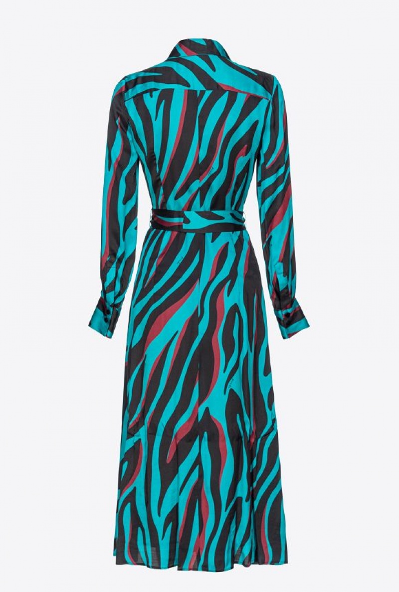 Pinko Shirt Dress With Psychedelic Zebra Print GREEN/BLACK/BURGUNDY | SN-PKO33066