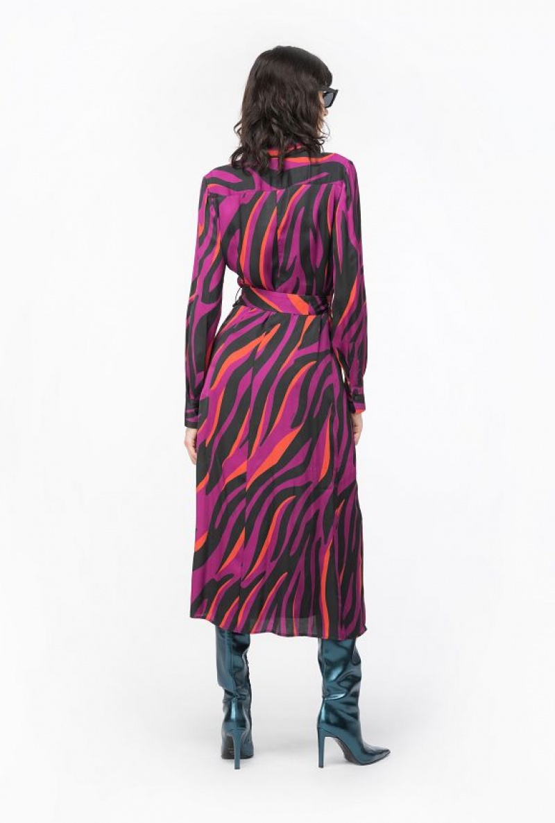 Pinko Shirt Dress With Psychedelic Zebra Print BOUGAINVILLEA/BLACK/ORANGE | SN-PKO33072