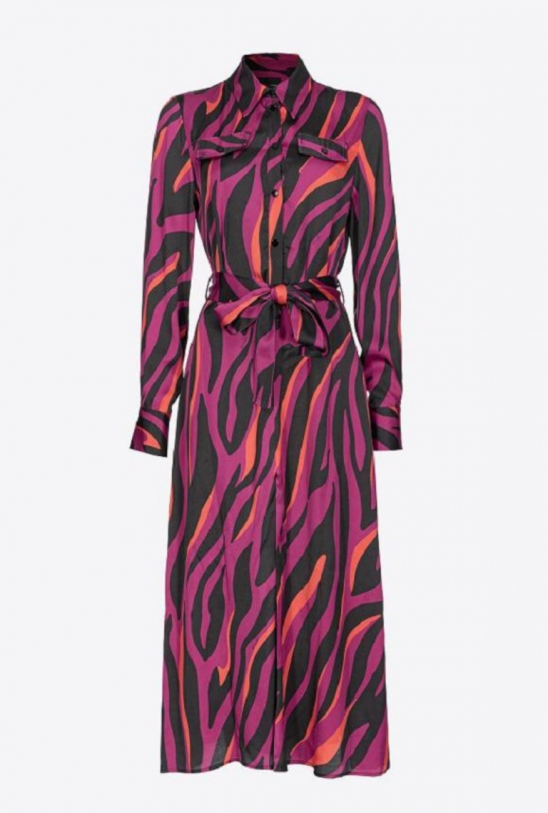 Pinko Shirt Dress With Psychedelic Zebra Print BOUGAINVILLEA/BLACK/ORANGE | SN-PKO33072