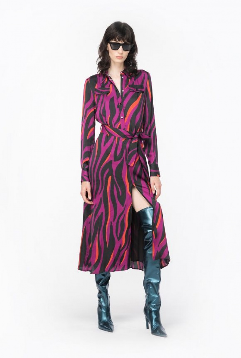 Pinko Shirt Dress With Psychedelic Zebra Print BOUGAINVILLEA/BLACK/ORANGE | SN-PKO33072