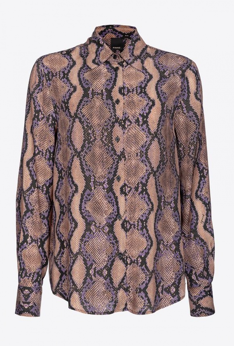 Pinko Shirt With Snake Motif MULT. BROWN/LILAC | SN-PKO33895