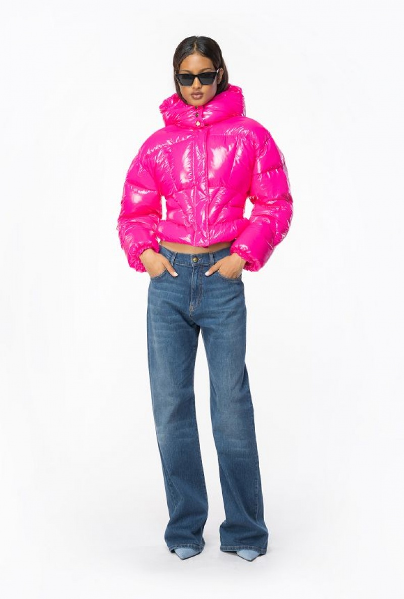 Pinko Short Crystal Nylon Down Jacket BEETROOT | SN-PKO33619