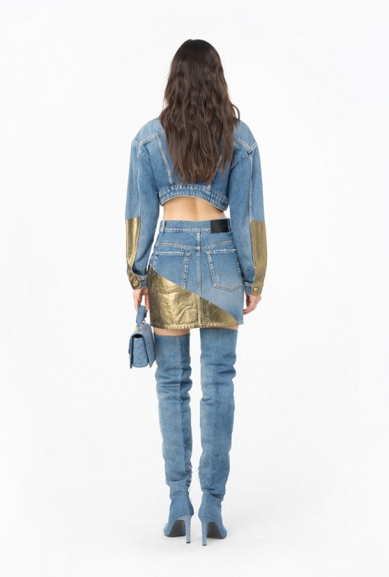 Pinko Short Golden Denim Jacket LIGHT BLUE/GOLD | SN-PKO33593