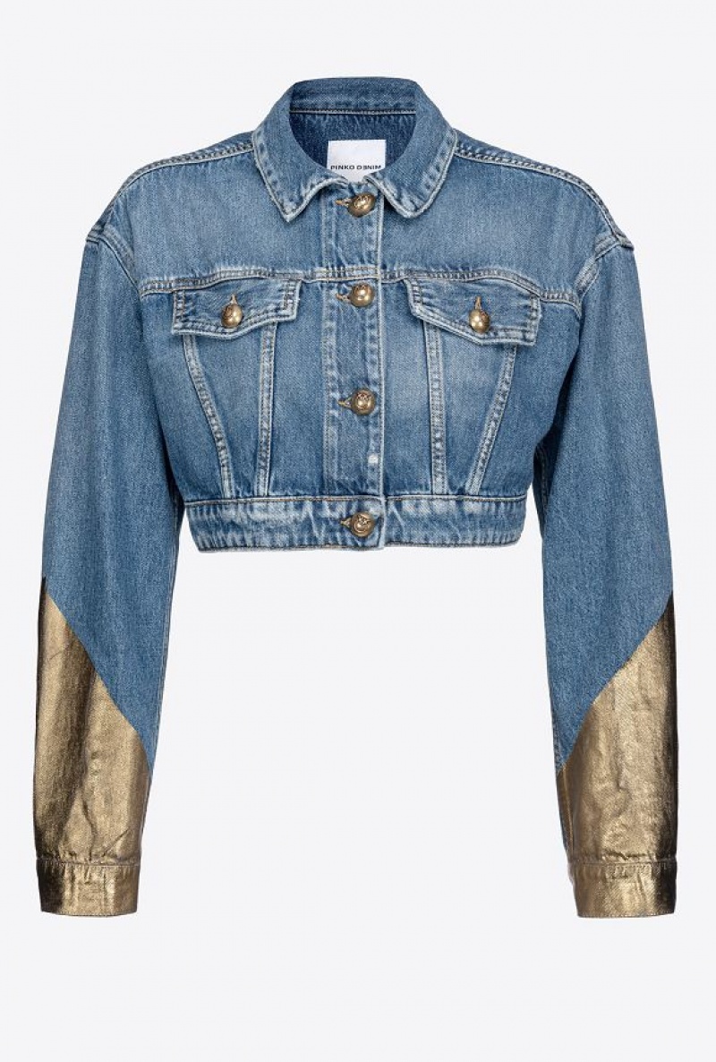 Pinko Short Golden Denim Jacket LIGHT BLUE/GOLD | SN-PKO33593