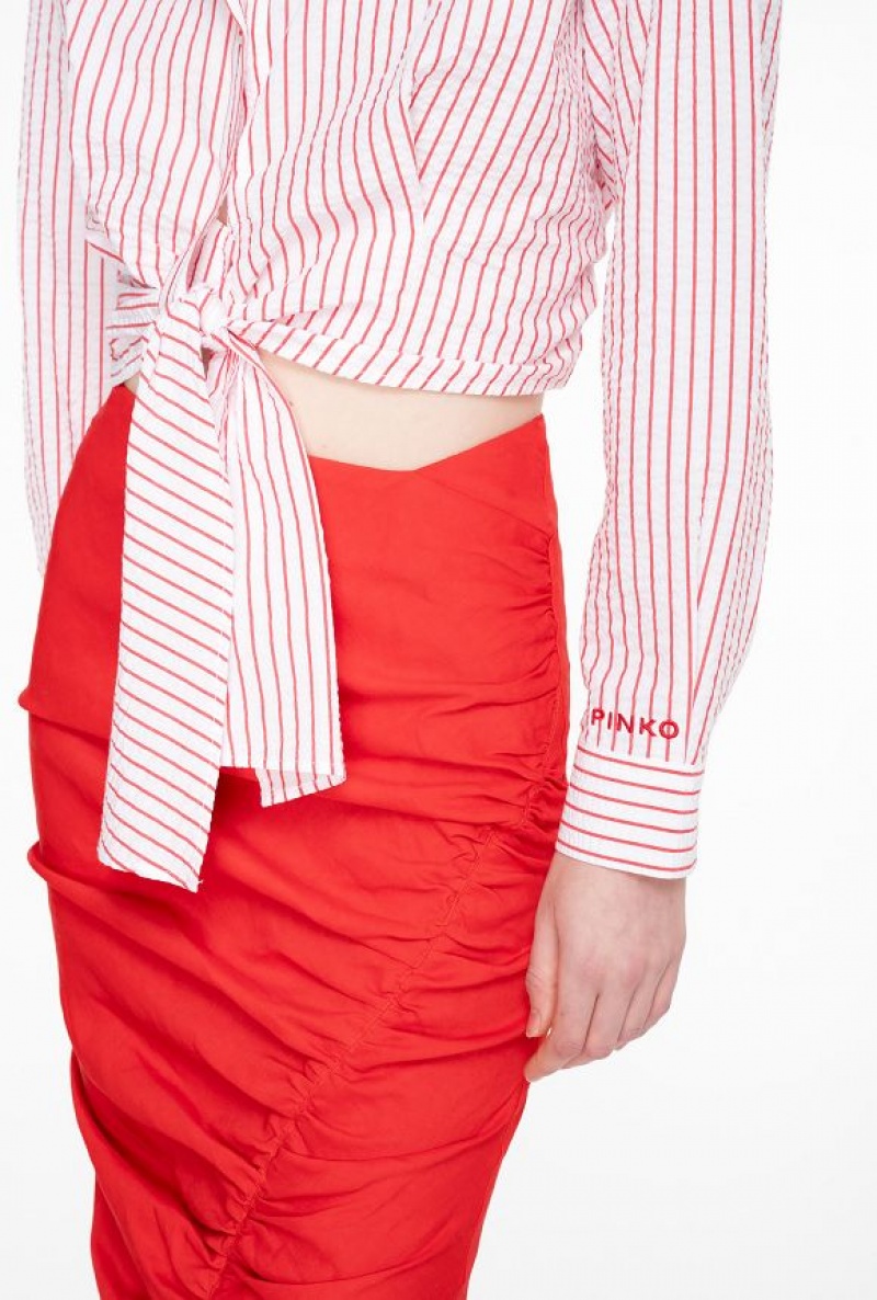 Pinko Short Striped Seersucker Shirt WHITE/RED | SN-PKO33142