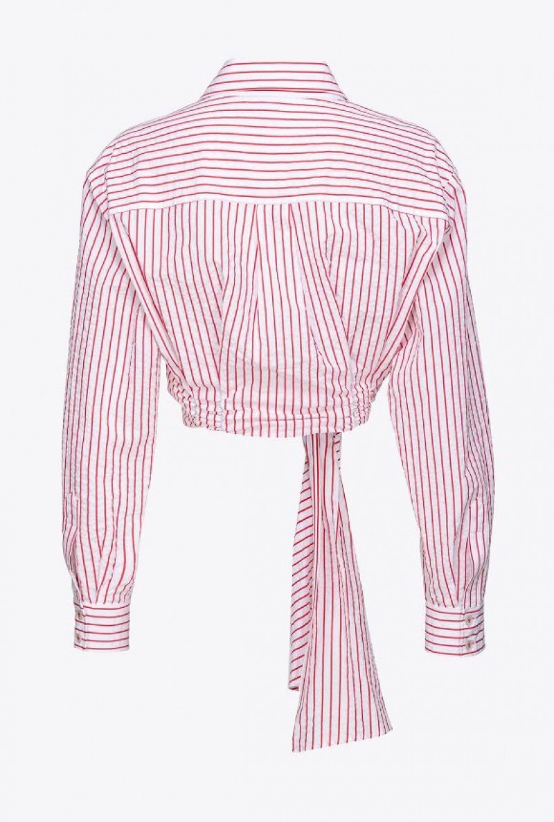 Pinko Short Striped Seersucker Shirt WHITE/RED | SN-PKO33142