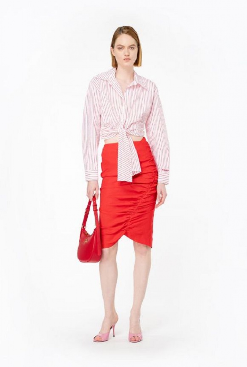 Pinko Short Striped Seersucker Shirt WHITE/RED | SN-PKO33142