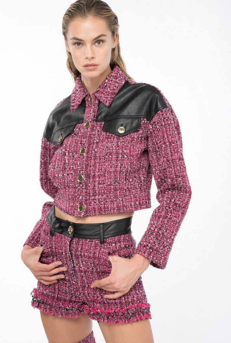 Pinko Short Tweed Jacket MULTICOLOUR - FUCHSIA/BLACK | SN-PKO33864