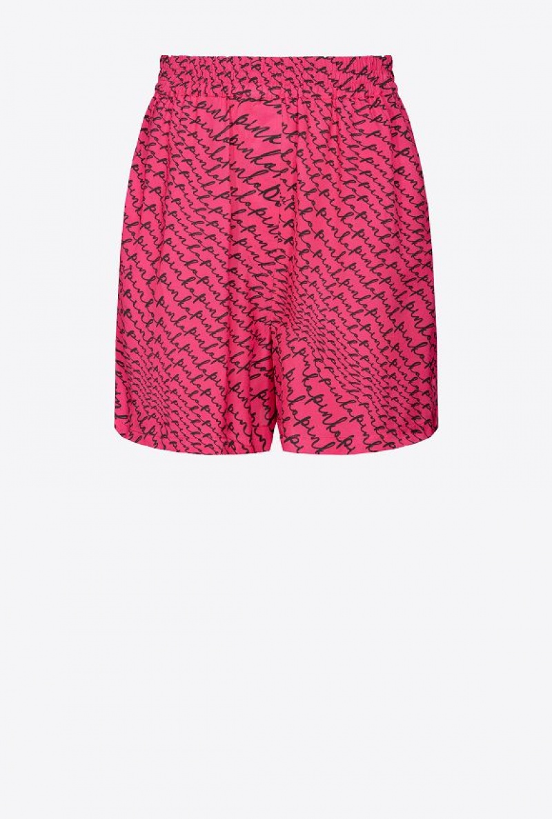 Pinko Shorts With Fluid Logo Print PINKO PINK/BLACK | SN-PKO33850