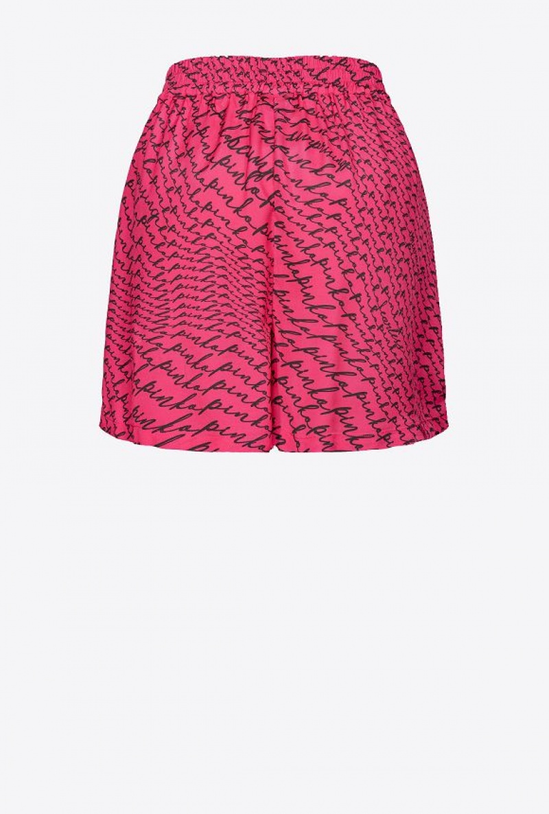 Pinko Shorts With Fluid Logo Print PINKO PINK/BLACK | SN-PKO33850