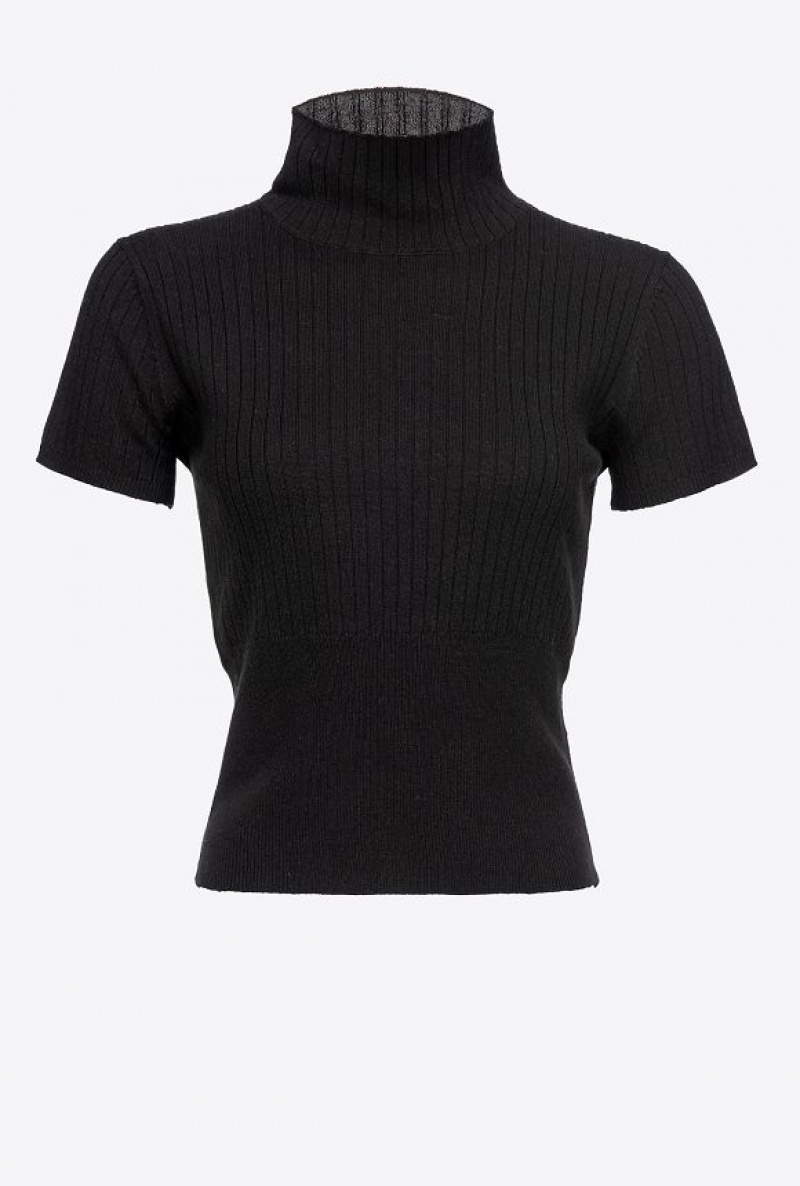 Pinko Short-sleeved Ribbed Top LIMO BLACK | SN-PKO33418