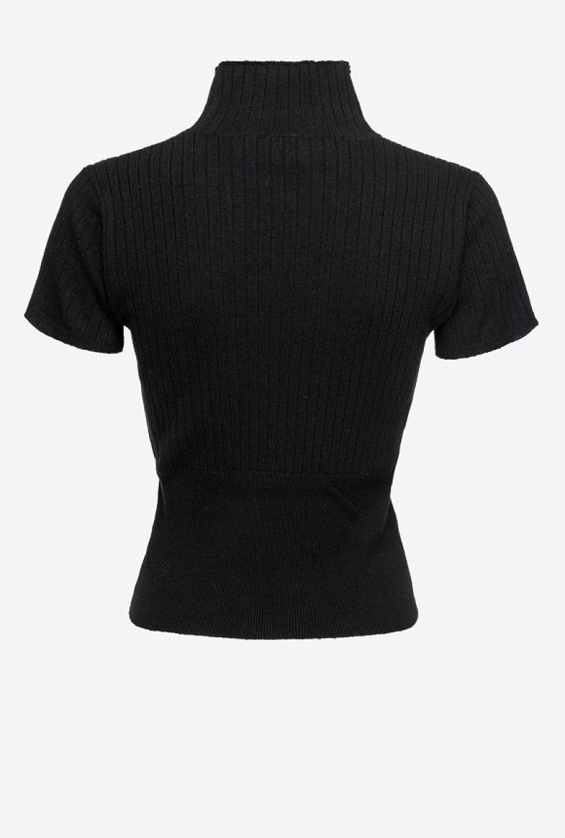 Pinko Short-sleeved Ribbed Top LIMO BLACK | SN-PKO33418