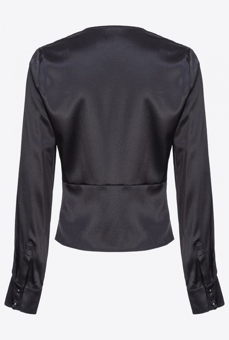 Pinko Silk Blouse With Twist Detail LIMO BLACK | SN-PKO33204