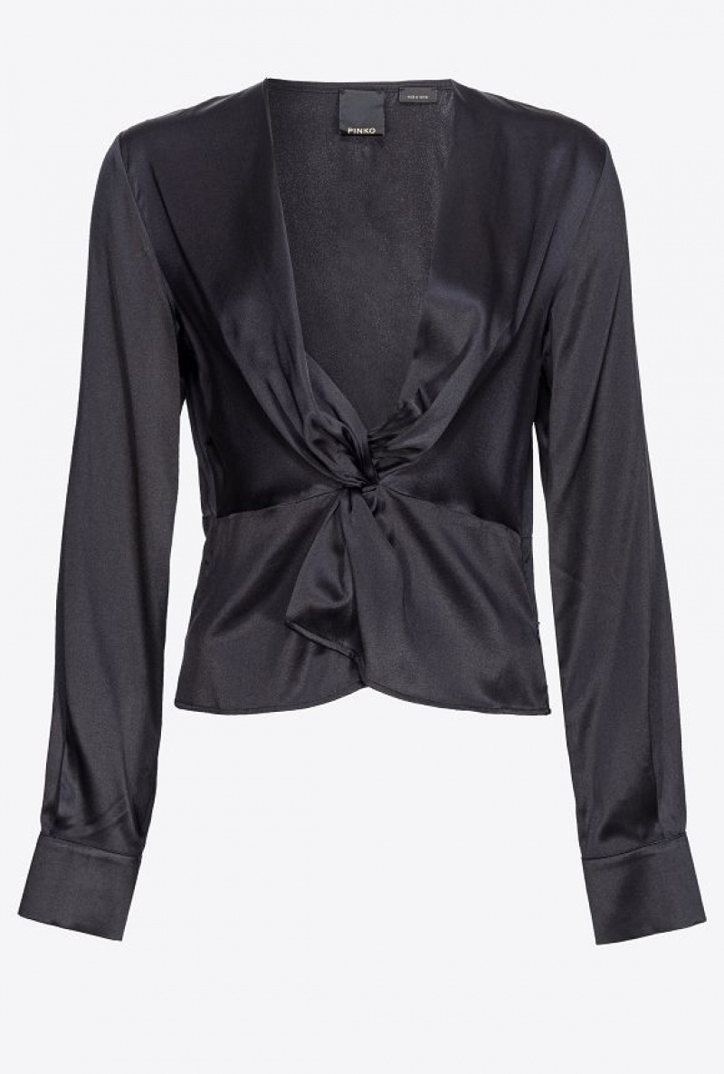 Pinko Silk Blouse With Twist Detail LIMO BLACK | SN-PKO33304