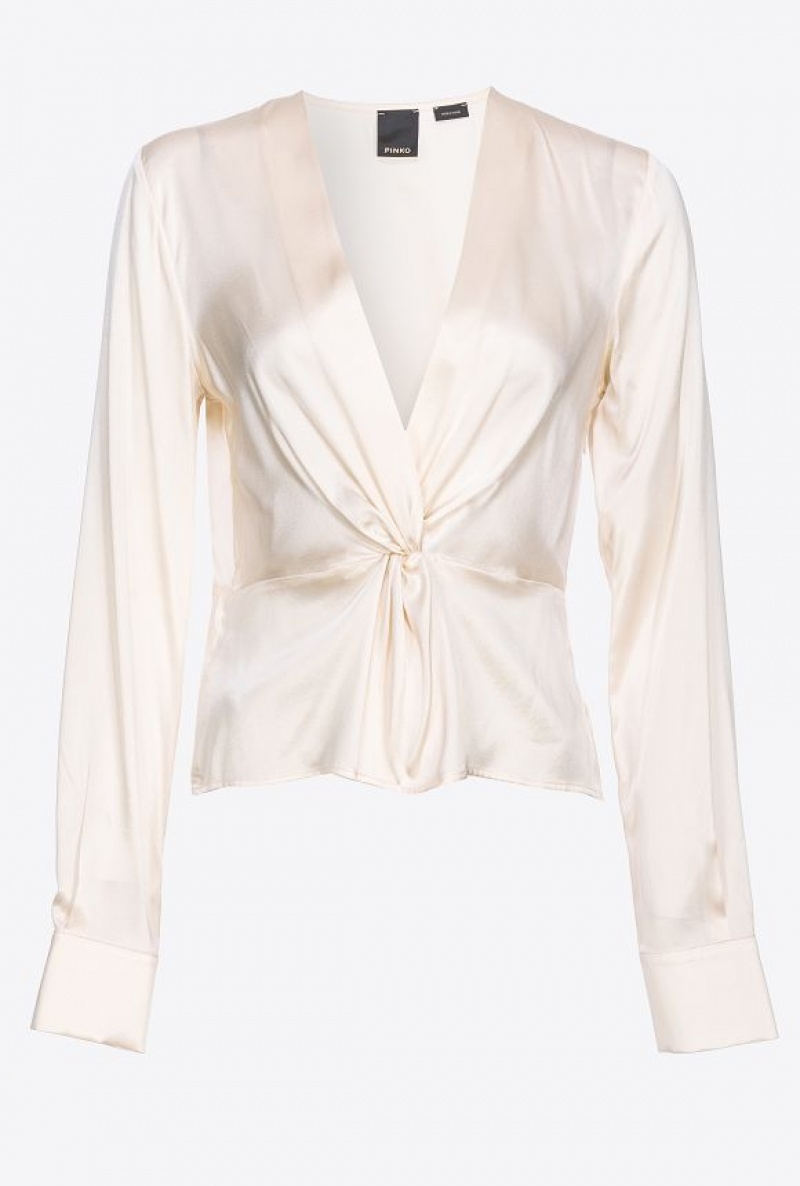 Pinko Silk Blouse With Twist Detail PASTEL PARCHMENT | SN-PKO33194