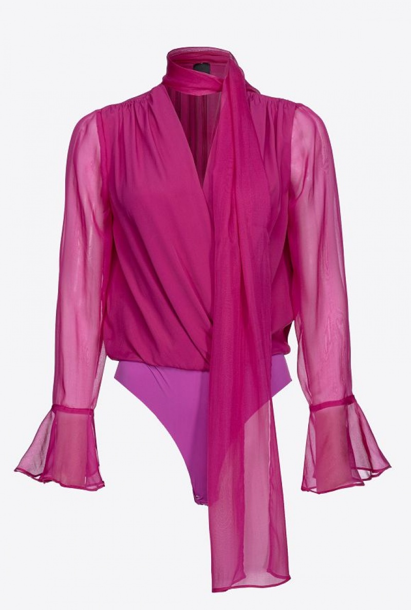 Pinko Silk Chiffon Bodysuit BOUGAINVILLEA PURPLE | SN-PKO33922