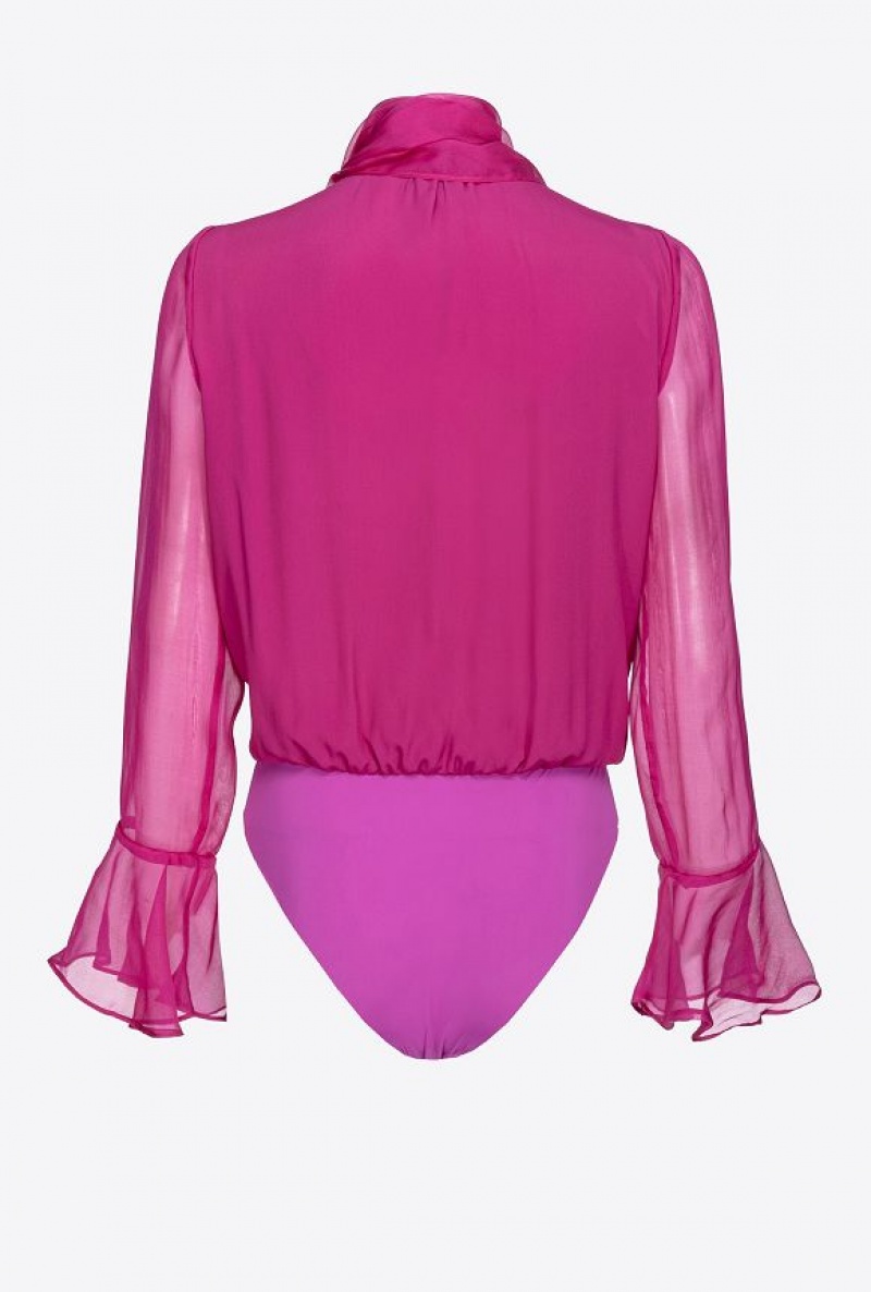 Pinko Silk Chiffon Bodysuit BOUGAINVILLEA PURPLE | SN-PKO33922