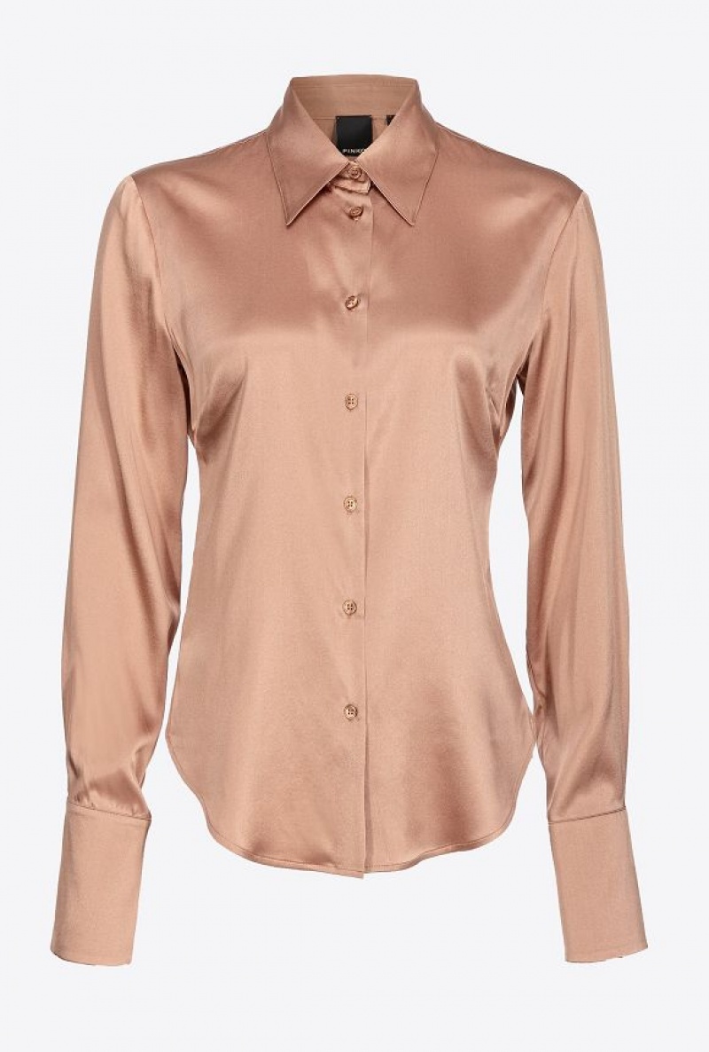 Pinko Silk Satin Shirt DARK LATTE | SN-PKO33149