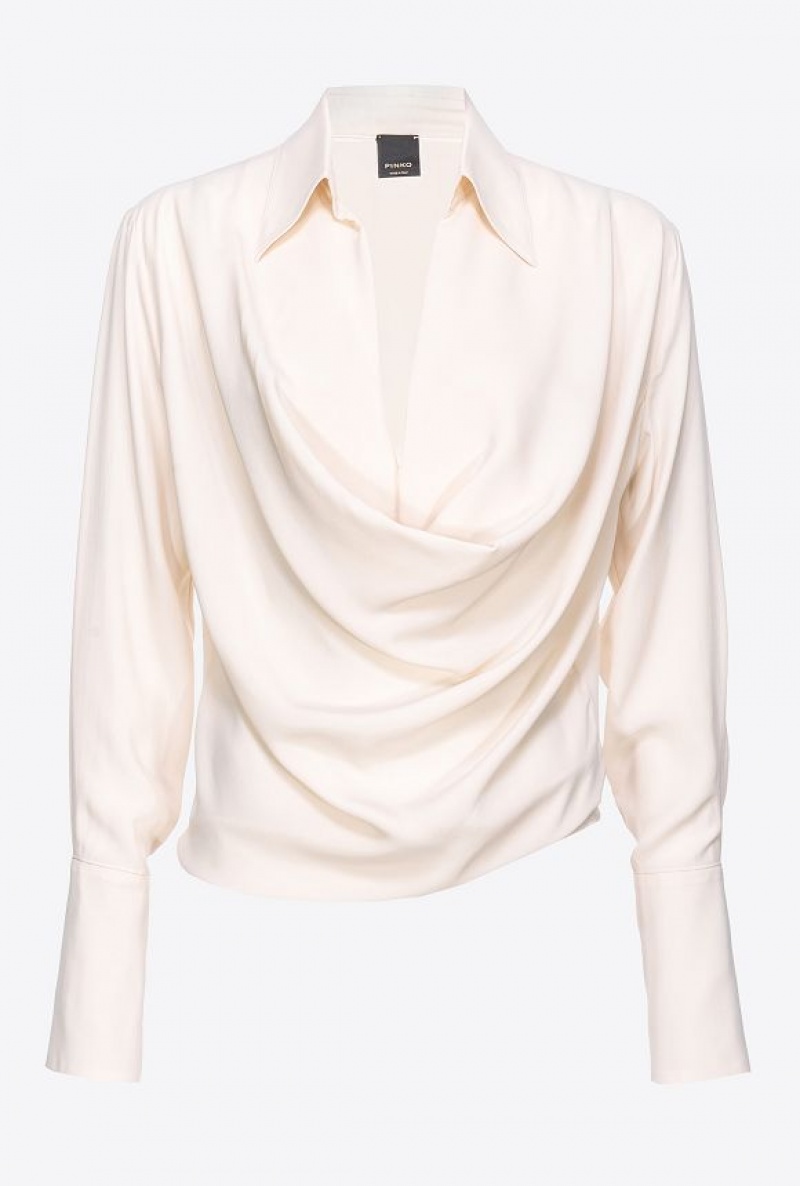 Pinko Silk-blend Blouse With Draping PINK SMOKE WHITE | SN-PKO33191