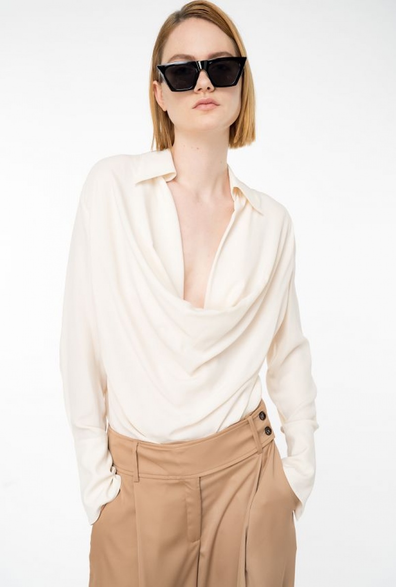 Pinko Silk-blend Blouse With Draping PINK SMOKE WHITE | SN-PKO33191