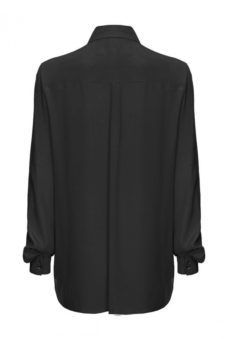 Pinko Silk-blend Shirt With Breast Pocket LIMO BLACK | SN-PKO33130