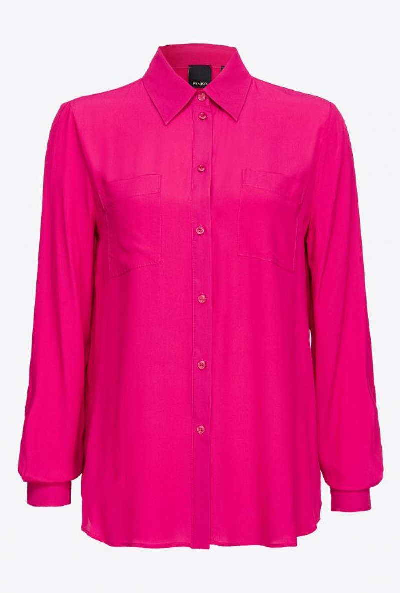 Pinko Silk-blend Shirt With Breast Pocket BEETROOT | SN-PKO33146