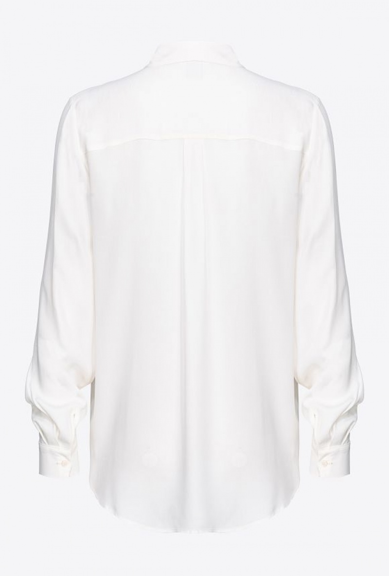 Pinko Silk-blend Shirt With Breast Pocket VANILLA ICE-CREAM WHITE | SN-PKO33150