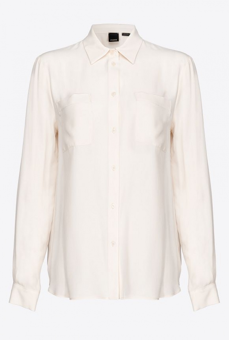 Pinko Silk-blend Shirt With Breast Pocket PINK SMOKE WHITE | SN-PKO33153