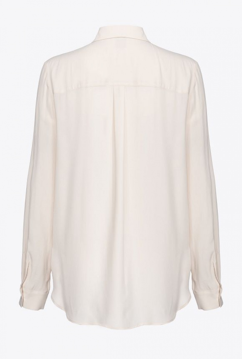 Pinko Silk-blend Shirt With Breast Pocket PINK SMOKE WHITE | SN-PKO33153