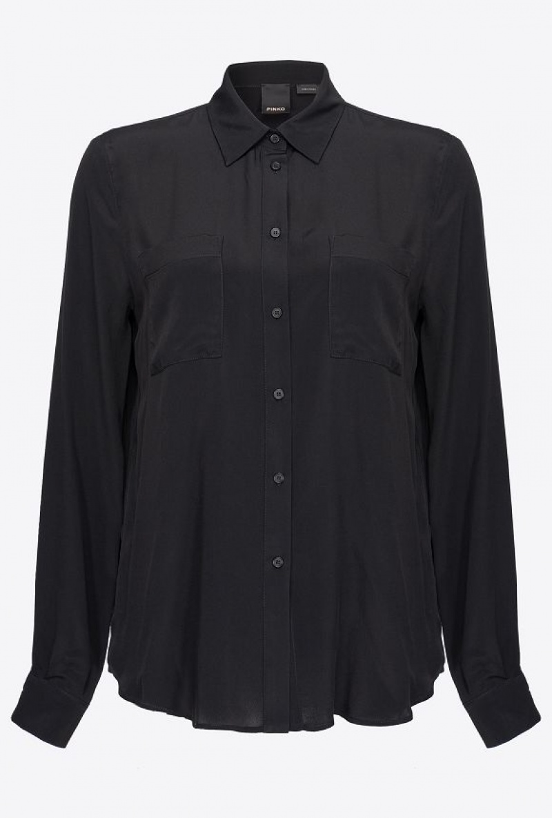 Pinko Silk-blend Shirt With Breast Pocket LIMO BLACK | SN-PKO33177