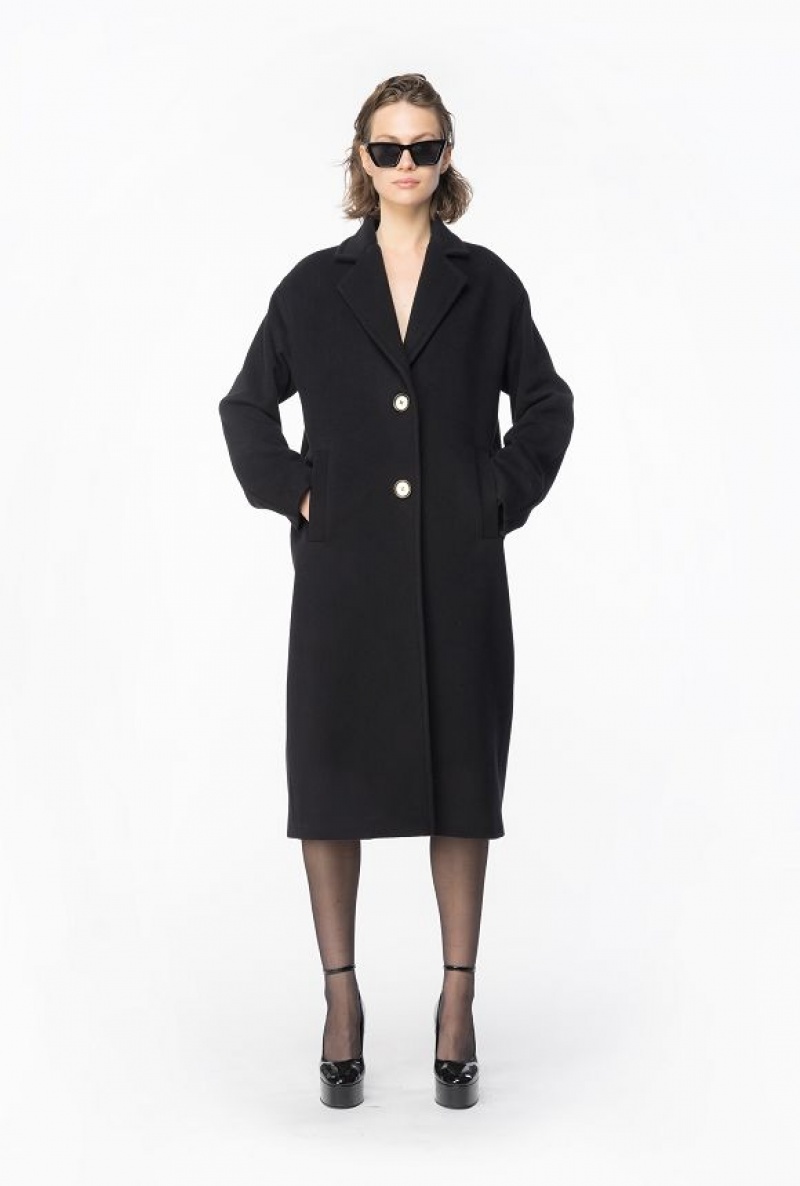 Pinko Single-breasted Cashmere-blend Coat LIMO BLACK | SN-PKO33626