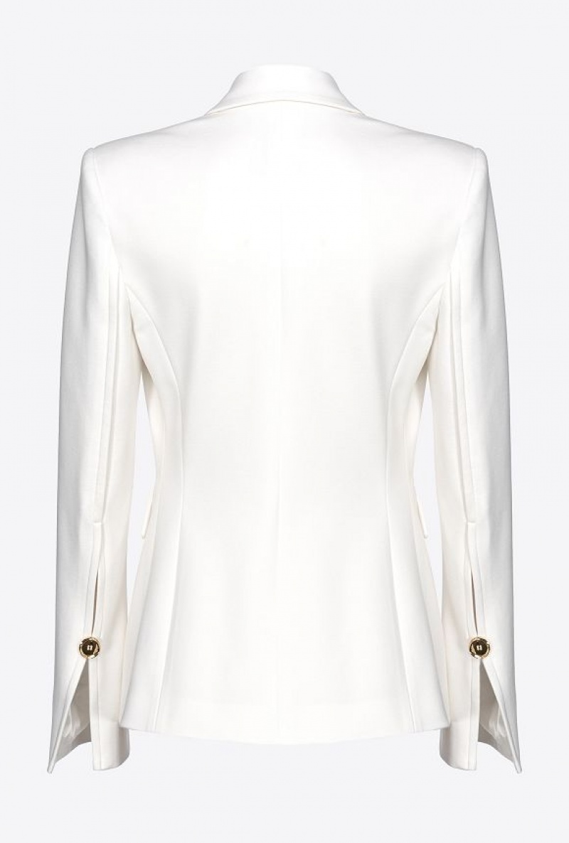 Pinko Single-breasted Fabric-stitch Blazer SNOW WHITE | SN-PKO33931