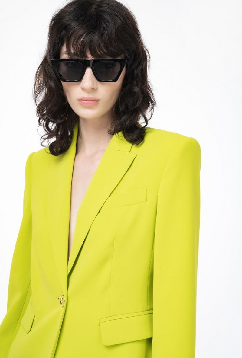 Pinko Single-breasted Stretch Blazer LIME YELLOW | SN-PKO33951