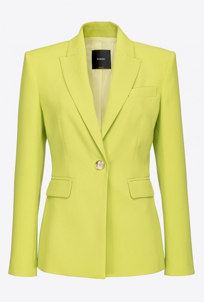 Pinko Single-breasted Stretch Blazer LIME YELLOW | SN-PKO33951