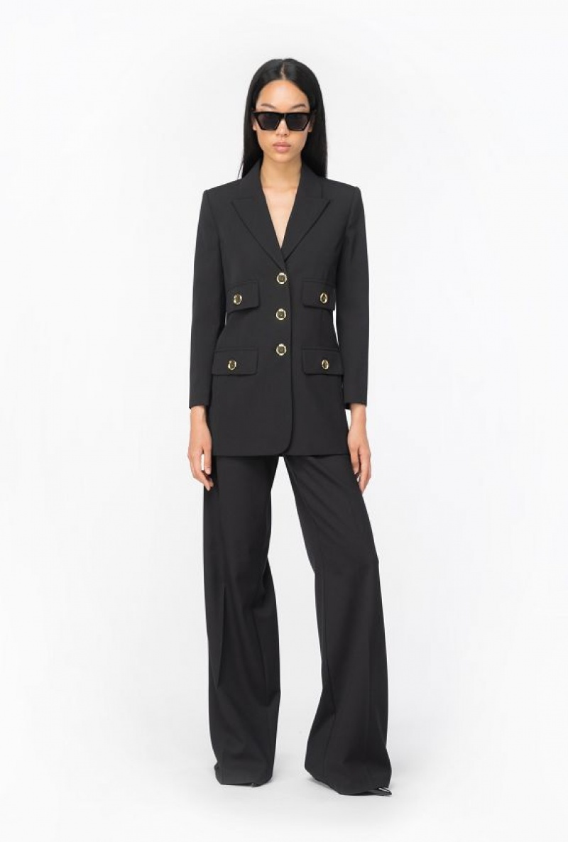 Pinko Single-breasted Wool Twill Blazer LIMO BLACK | SN-PKO33979