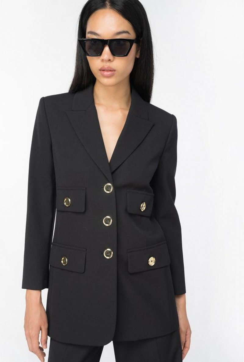 Pinko Single-breasted Wool Twill Blazer LIMO BLACK | SN-PKO33979