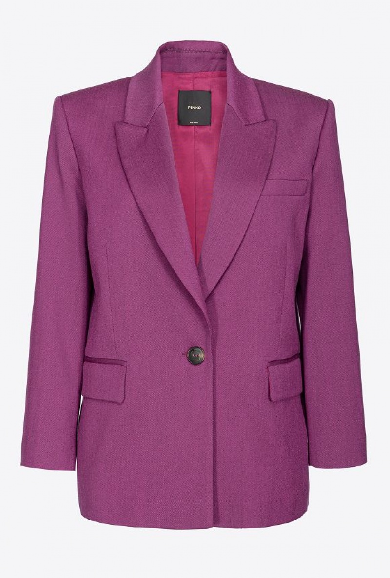 Pinko Single-breasted Wool-blend Flannel Blazer DARK PURPLE | SN-PKO33913