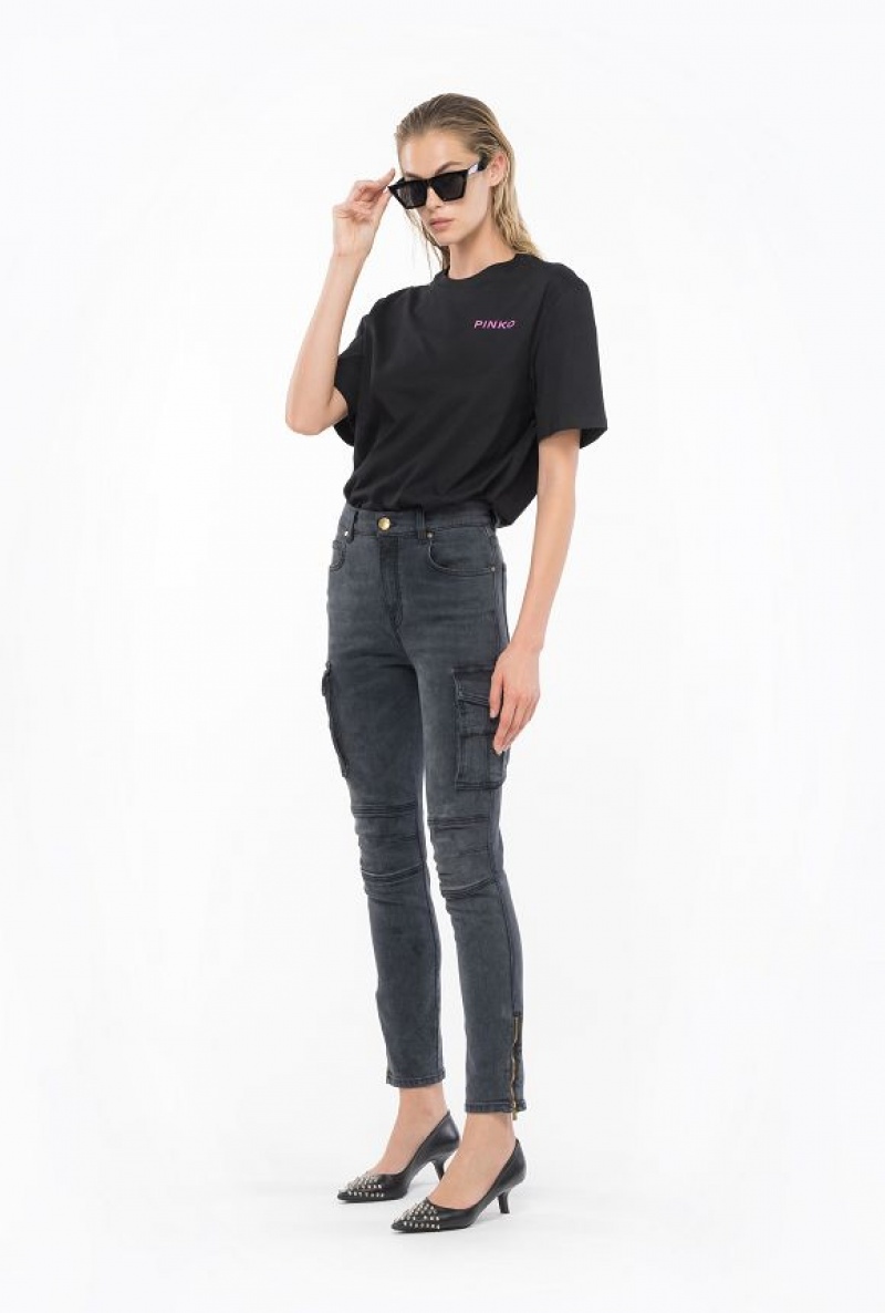 Pinko Skinny Black Denim Cargo Jeans LIGHT GREY WASH | SN-PKO34020