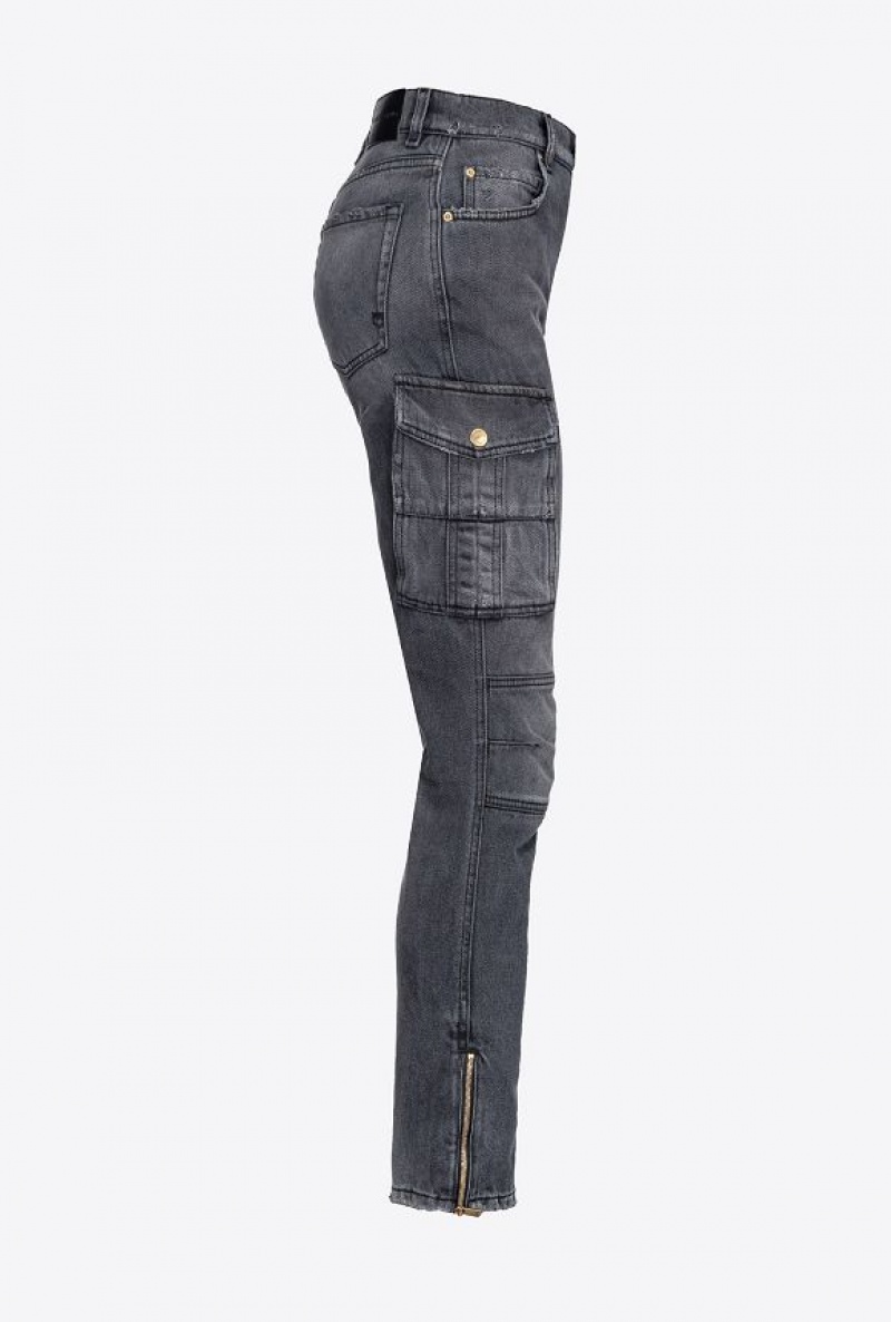 Pinko Skinny Black Denim Cargo Jeans LIGHT GREY WASH | SN-PKO34020